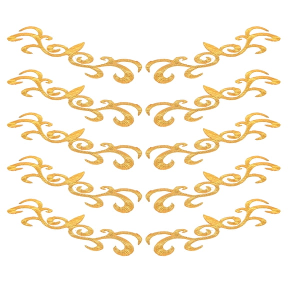 SEWOART 10Pcs Embroidered Plated Gold Applique Patches Iron on Fabric for Clothing Repair and DIY