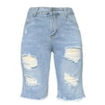 thumbnail image 3 of Kovlvoll Jean Shorts for Women Wide Leg High Waisted Solid Color Summer Fashion Ripped Denim Half Pants with Pockets, 3 of 5