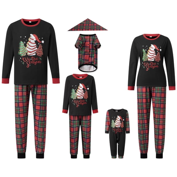 RUINIXCW Family Christmas Pajamas Matching Set Xmas Outfit PJS Holiday Jammies Letter Tree Print Long Sleeve Tops and Plaid Pants Sleepwear Loungewear