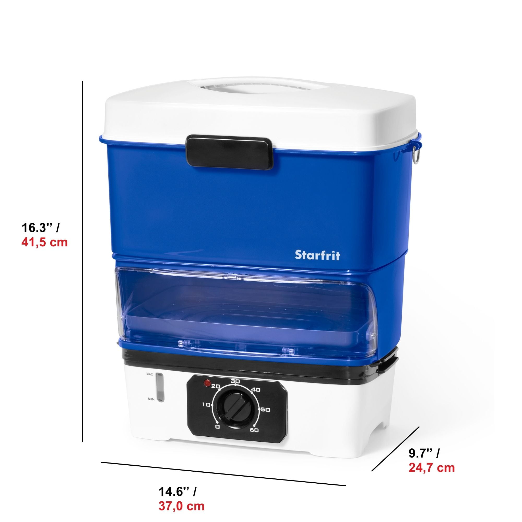 Starfrit Electric Hot Dog Steamer, Steams up to 12 Hot-Dogs, Nestable Components for Easy Storage, Special Edition Blue