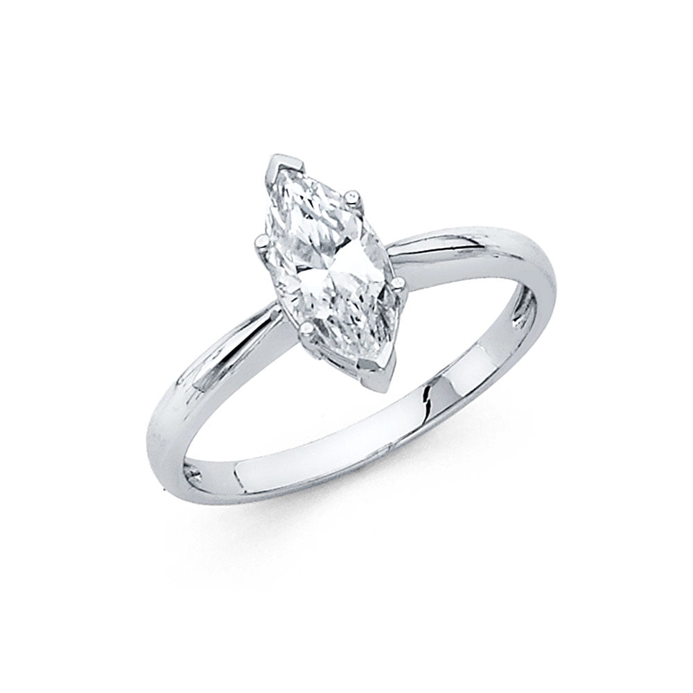 Solid 14k White Gold Marquise Shaped Cubic Zirconia CZ Engagement Ring
