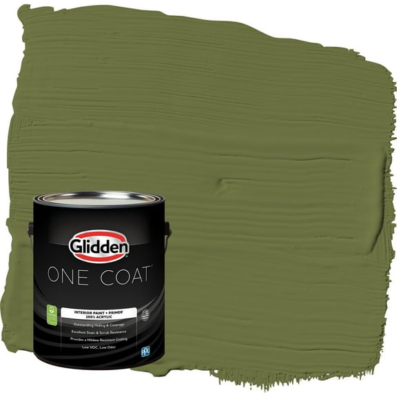 Glidden One Coat Oakmoss / Green Flat Interior Paint with Primer, 1 Gallon