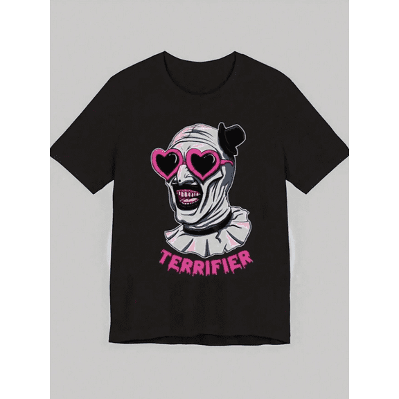 Clown Heart Glasses Graphic T-Shirt - Black Horror Style Design with "TERRIFIER" Text Vintage Graphic T-Shirt Halloween Gift(S)