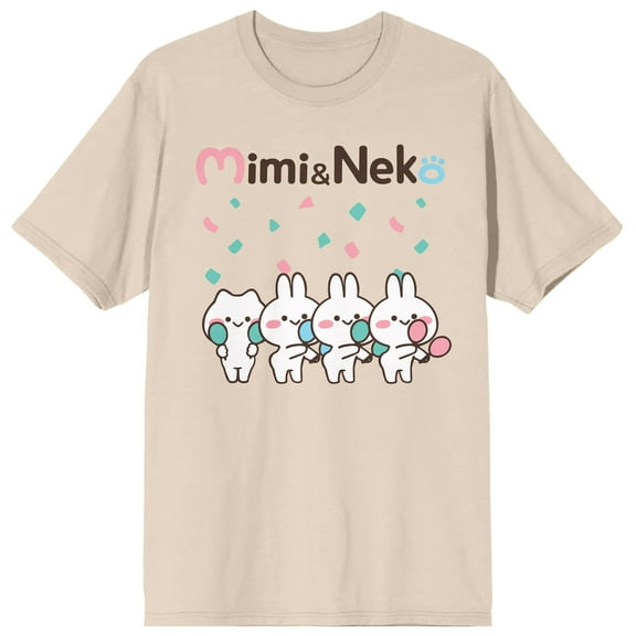 MiMi & Neko Cheering Characters Women's Natural Crew Neck Short Sleeve T-shirt-XXL