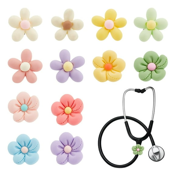 12pcs 12 Styles Flower Stethoscope Charms 0.6 Inch Resin Stethoscopes Tag Pendant ID Name Tag Charm Stethoscope Charms Stethoscopes Accessories for Doctor Nurse Medical Assistant