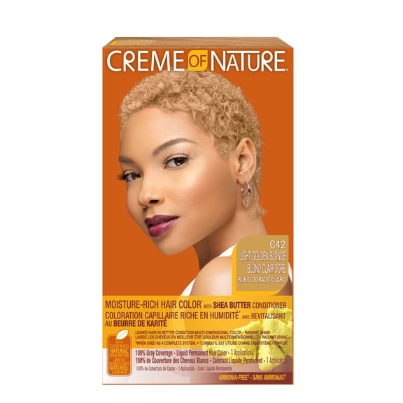 Creme of Nature Moisture-Rich Hair Color* Light Golden Blonde C42, Ammonia Free Hair Dye Kit, 1 pack
