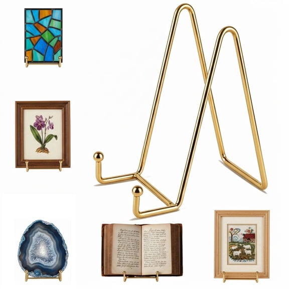 6 Pack 6 Inch Metal Plate Display Stands, Gold/Black Easel Holders For Photos, Artwork, Books And Collectible Decor