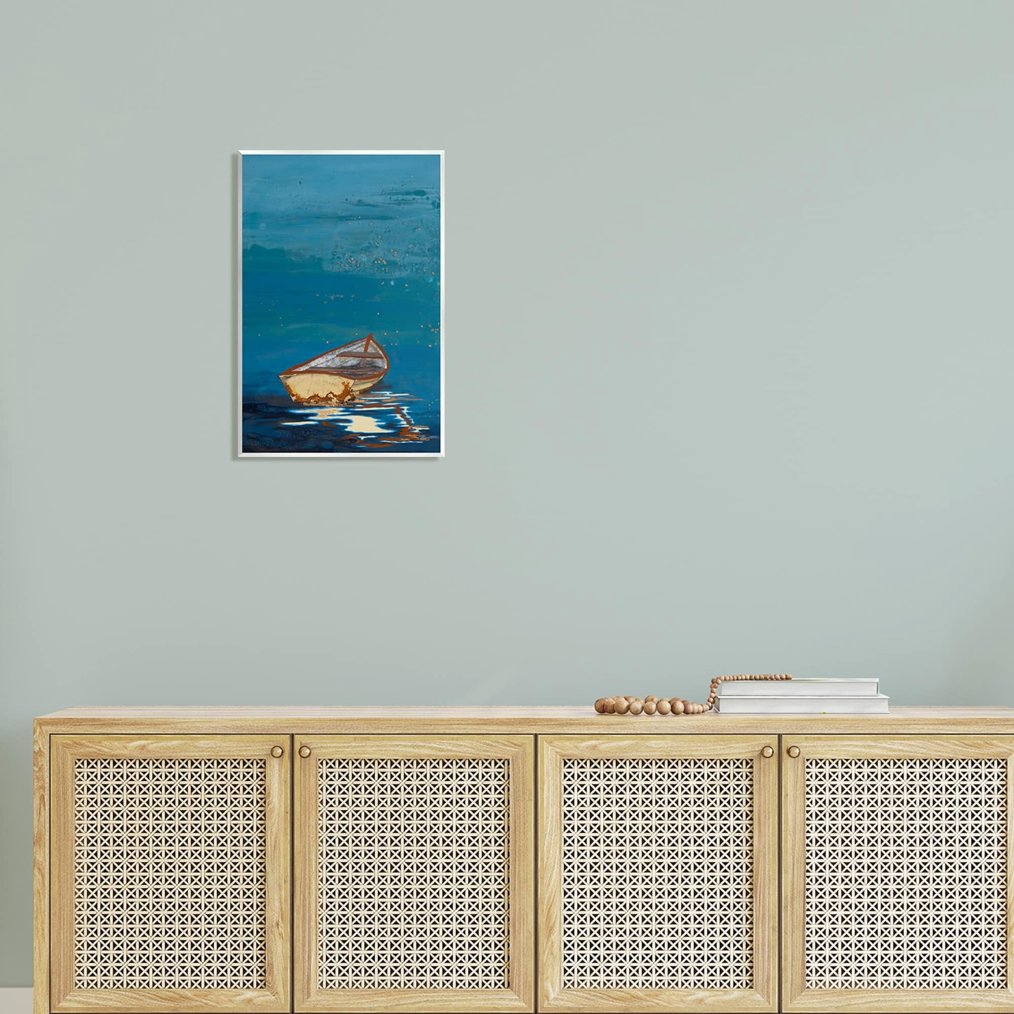Stupell Industries Single Boat Ocean Surface Layered Marine Collage Painting Unframed Art Print Wall Art, Design by Stacy Gresell