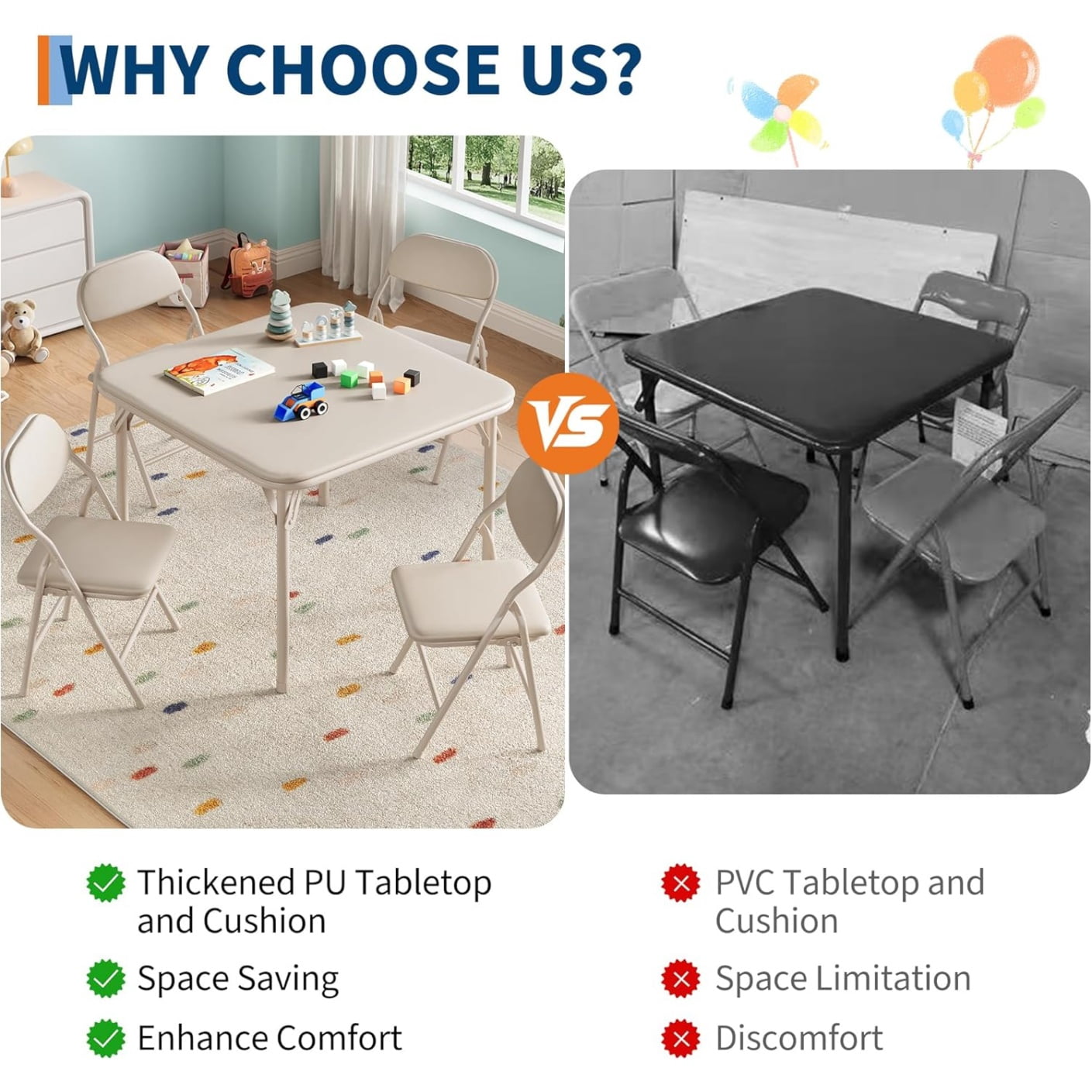 3/5 Piece Kids Folding Table and Chairs Set, Toddlers Boys Girls Games Table and Chairs Set, Activity Table and Chairs Set for Dining Room,Daycare,Classrooms