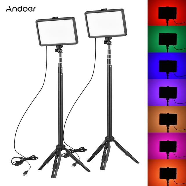 Iluminación RGB Kit de luz de video USB DIMMABLE 3200K-5600K Kit de video LED de Iluminación de Relleno Con TRIPODE ESTIRABLE DESMONTABLE