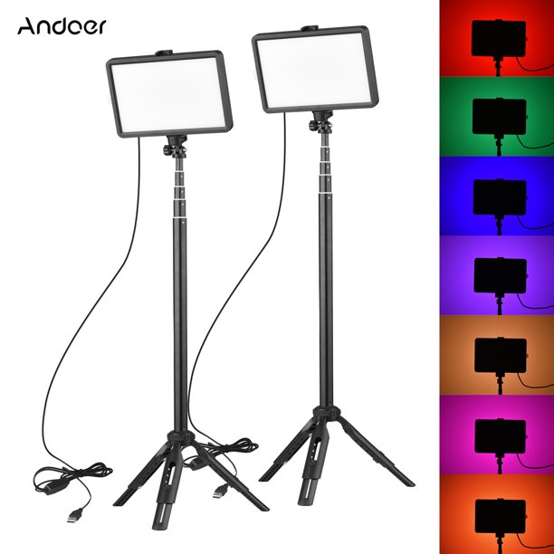 Iluminación RGB Kit de luz de video USB DIMMABLE 3200K-5600K Kit de video LED de Iluminación de Relleno Con TRIPODE ESTIRABLE DESMONTABLE