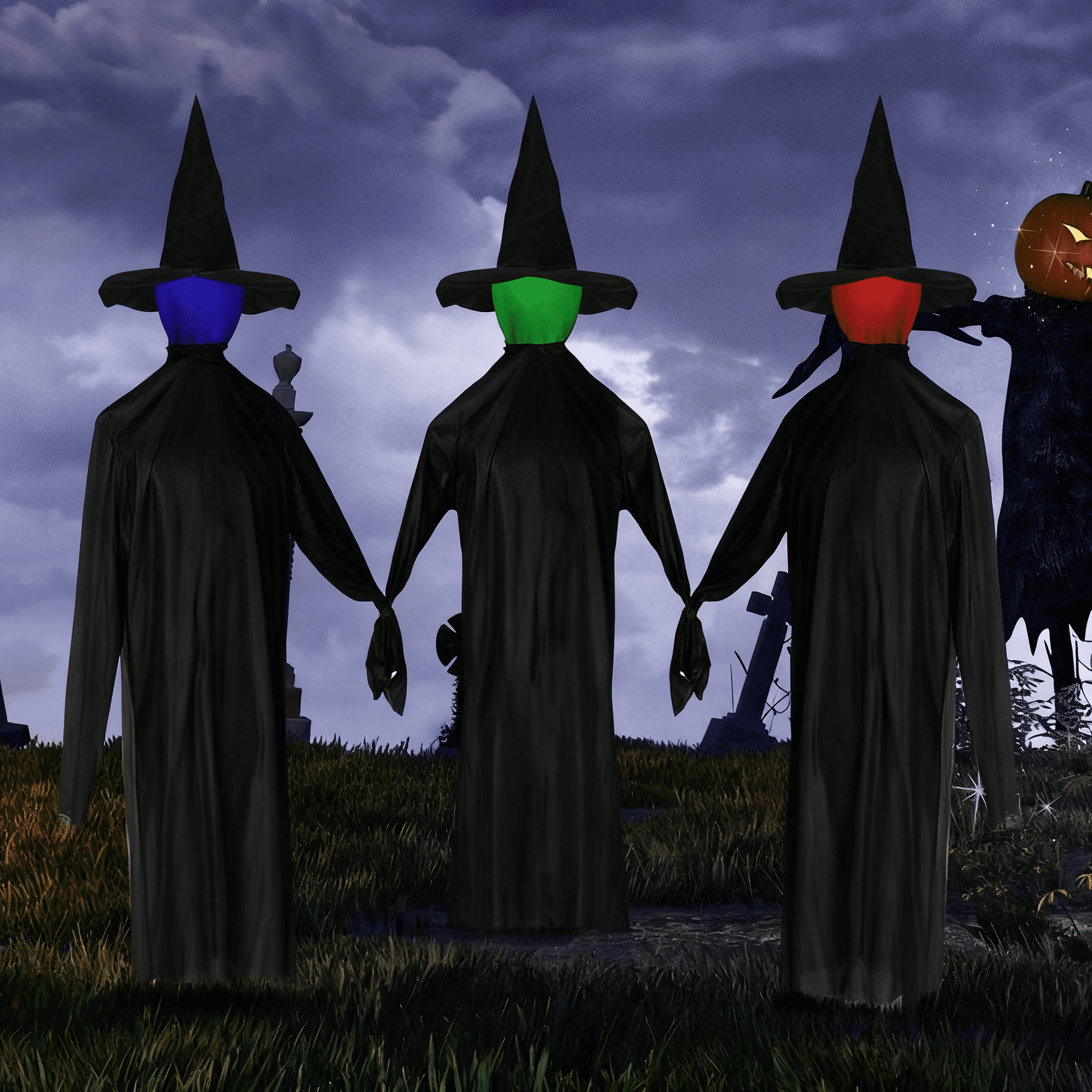 63" Halloween Standing Decoration, LED Lighted Head & Scary Sounds, Weather-Resistant Synthetic Fiber for Yard/Garden
