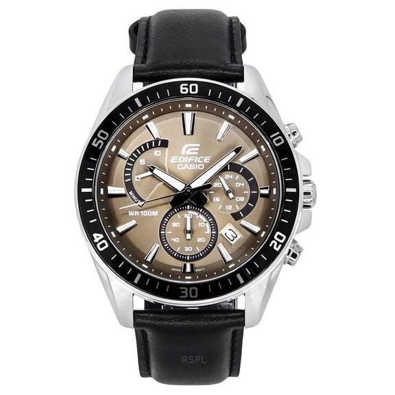 Casio Edifice Analog Standard Chronograph Leather Strap Light Brown Dial Quartz EFR-552L-5A 100M Men's Watch