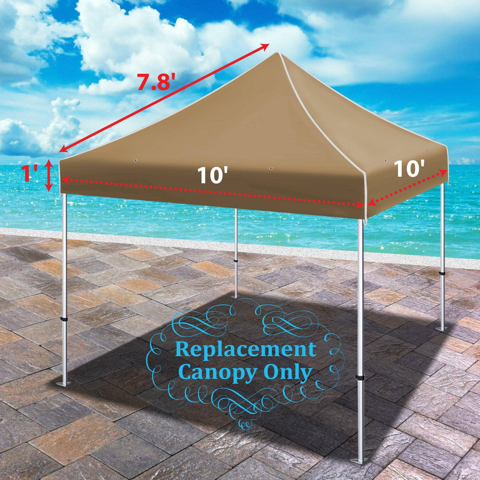 SUNNY Ez pop Up Instant Canopy 10'X10' Replacement Top Gazebo EZ Canopy Cover Only Patio Pavilion Sunshade Polyester-Tan