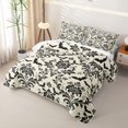 thumbnail image 3 of Homewish Vintage Damask Quilt Full, Classic Gothic Flower Full Bedspread Sets, Ivory Black, 3pcs 1 Bedspread and 2 Pillowcases, 3 of 7