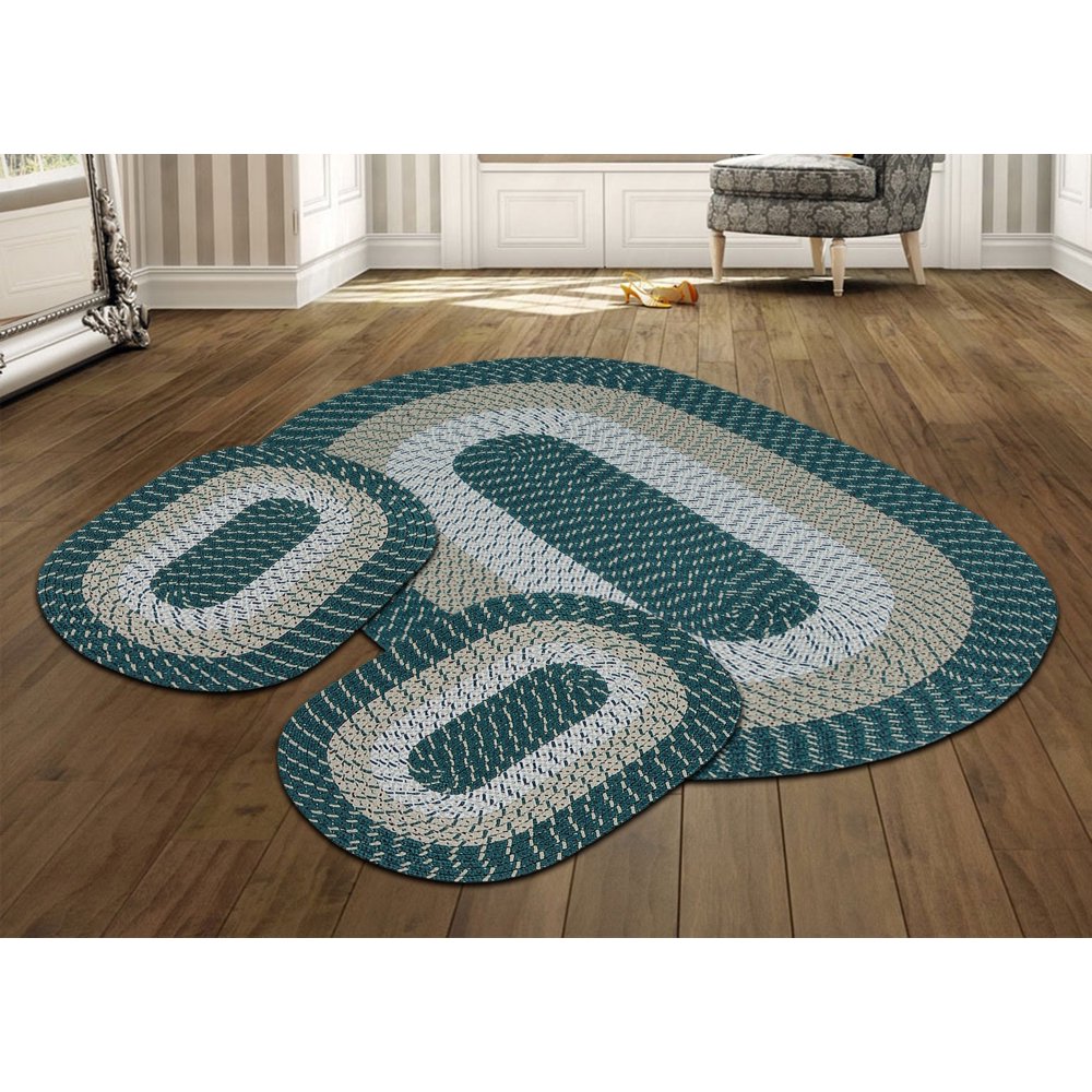 Better Trends Country Braided Rug 3PC Set Hunter Striped (20" X 30"3