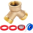 thumbnail image 1 of CHL-Solid Brass Lead-Free Body Backyard 2 Way Y Valve Garden Hose Connector MHT 3/4 Inch Thread Splitter Adapter,2 Silicone Hose Washers&1 Gasket with Screen&Teflon Tape, 1 of 4