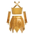 thumbnail image 3 of Haitryli Kids Girls 3 Piece Hip Hop Jazz Latin Ballroom Dance Outfits Sequins Metallic Halter Crop Tops with Skirt Gloves Set Gold 10, 3 of 7