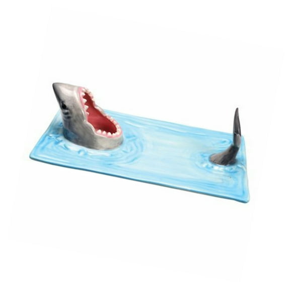 XKHHLH Shark Sushi Plate, Ceramic Boat Serving Tray with Dipping Sauce and Chopsticks Rest, Funny Blue Platter for Kitchen Restaurant Gift, Shark Plate