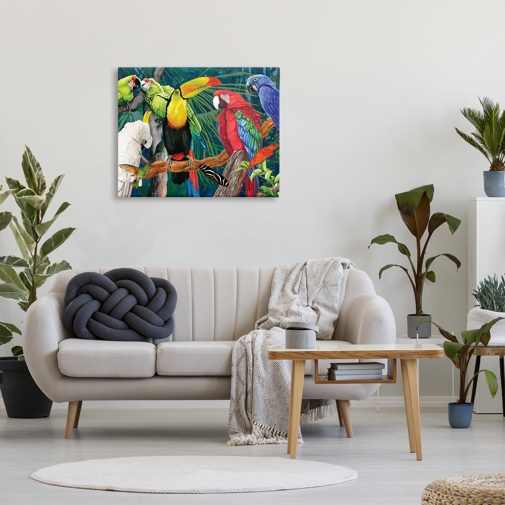 Stupell Industries Tropical Rainforest Birds Animals & Insects Painting Gallery Wrapped Canvas Art Print Wall Art, 40 x 30