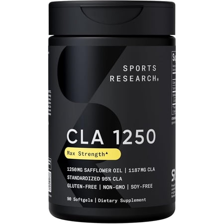Sports Research CLA - 1250mg with Active Conjugated Linoleic Acid for Men and Women | Non-GMO, Soy & Gluten Free - 95% (90 Softgels)