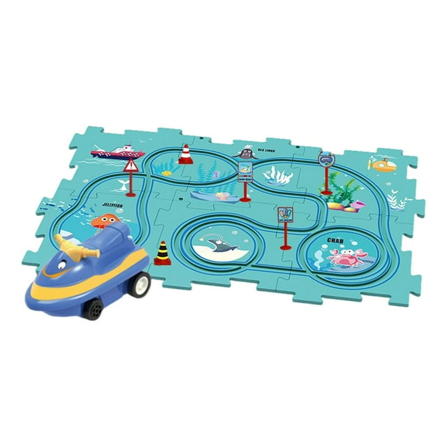 Bloques de construcción de pista para niños, rompecabezas de carretera de ciudad, rompecabezas de vehículos de juguete, juego de pista para niños, tema marino CUTICAT Pistas de rompecabezas