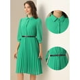 thumbnail image 2 of DARING DIVA 3/4 Sleeve Collared Button Down Pleated Dress XS Green, 2 of 6