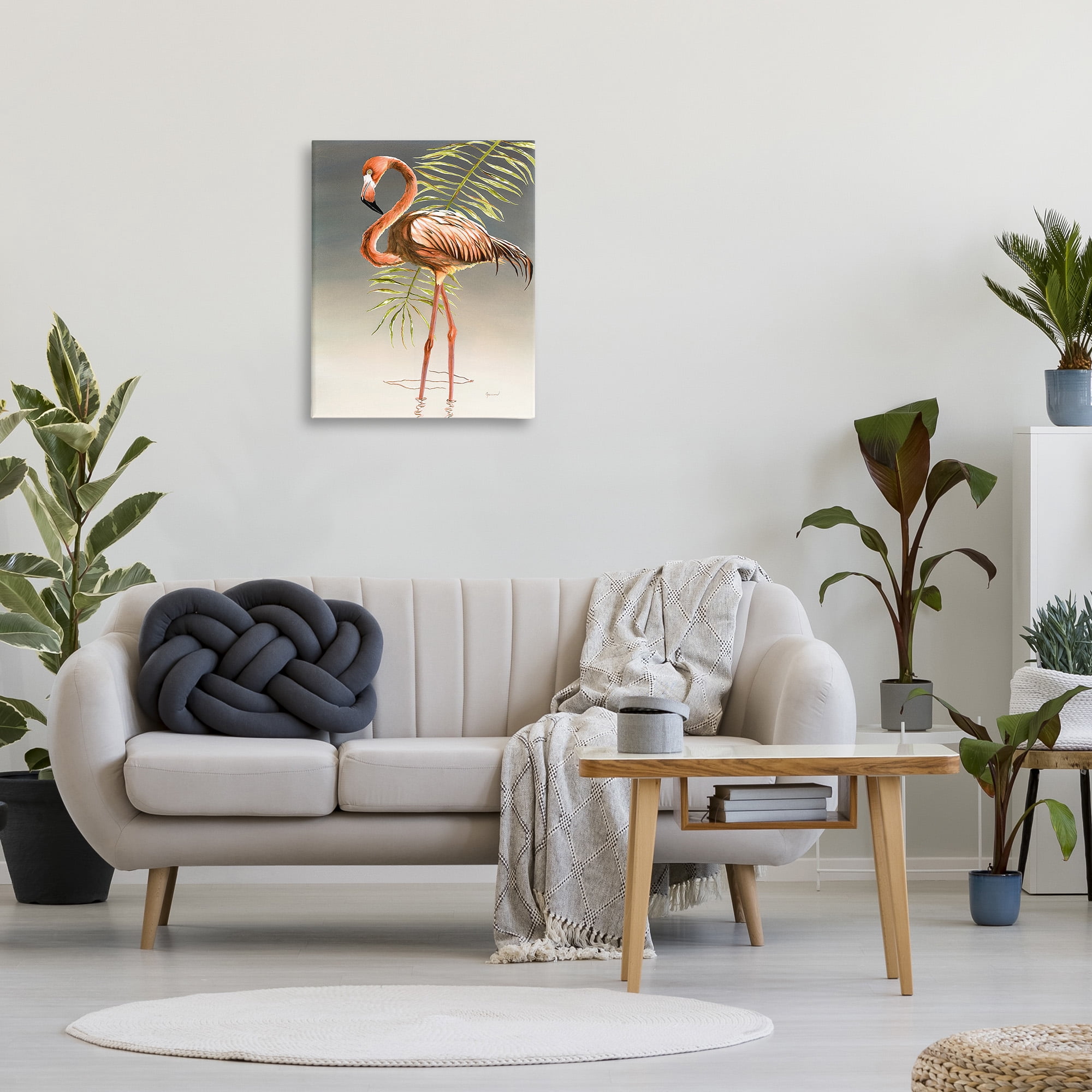 Stupell Industries Flamingo with Water Ripple Animals & Insects Painting Gallery Wrapped Canvas Art Print Wall Art, 24 x 30