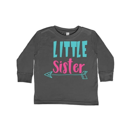 

Inktastic Little Sister Younger Sister Arrow - Blue Pink Gift Toddler Toddler Girl Long Sleeve T-Shirt