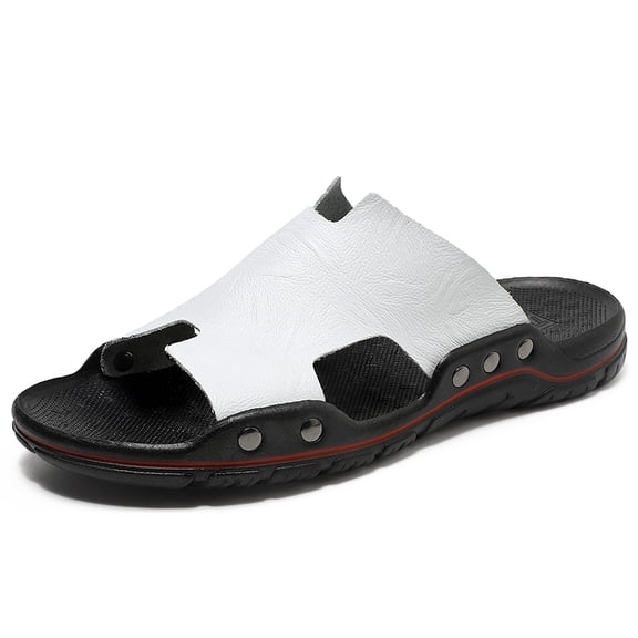 Men Beach Leather Slippers Summer Comfort Sandals Outdoor Casual Flat Shoes