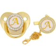 thumbnail image 2 of Baby Gold Liquid Silicone Chupete Letra A Chupete Chupete con clip de cadena, Newborn Essentials, 2 of 5