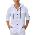 thumbnail image 4 of JAJAHO Mens Hooded T Shirt Long Sleeve Lightweight Linen Solid Color Pocket Beach Shirts Casual Drawstring Loose Fit Stylish Tops, 4 of 6