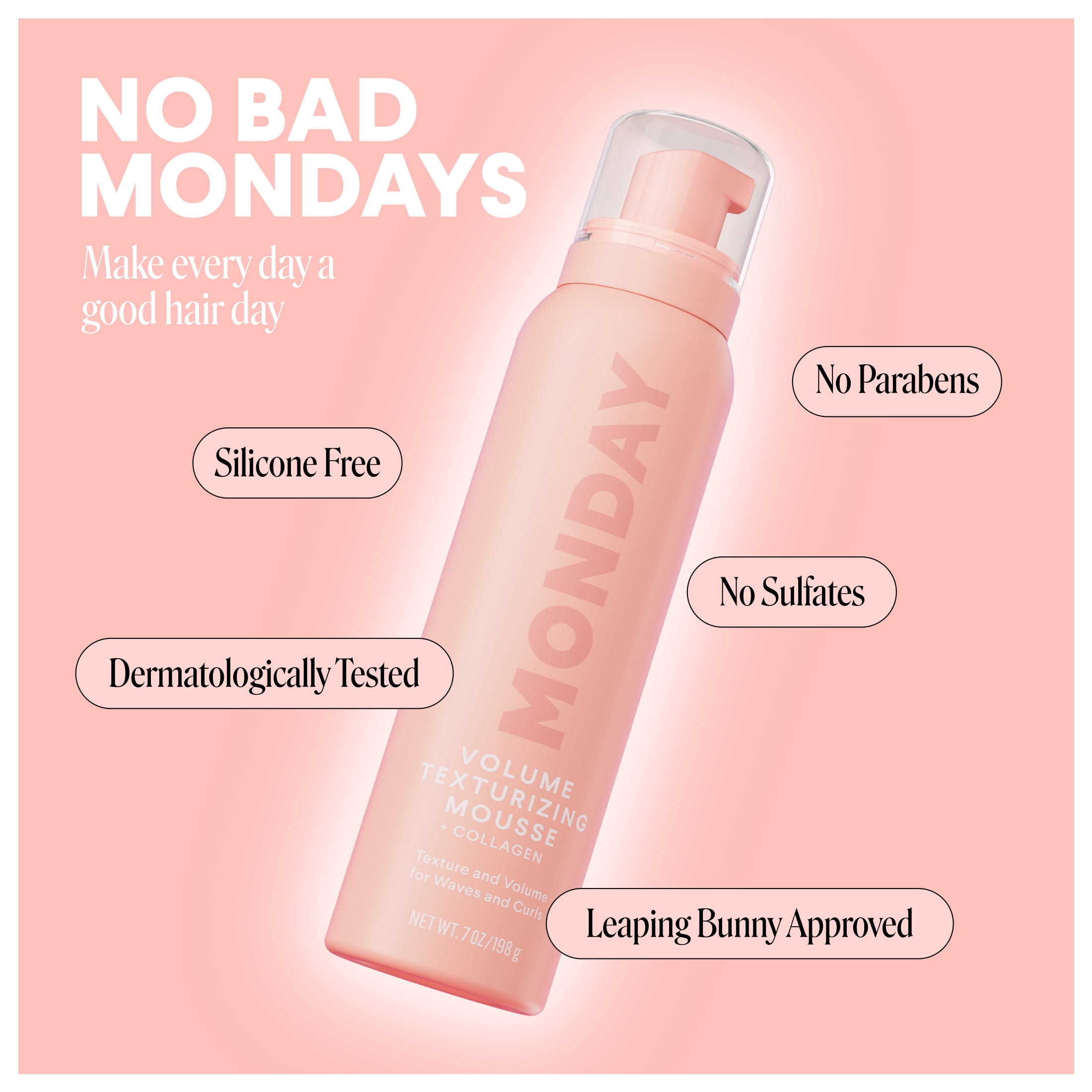 MONDAY Haircare VOLUME Texturizing Mousse with Hydrolysed Collagen – for Instant Texture & Volume, 7 oz