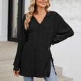 thumbnail image 6 of Diufon Pullover Tops for Women Solid Color Side Hem Split Blouses V Neck Long Sleeve Tees, 6 of 7