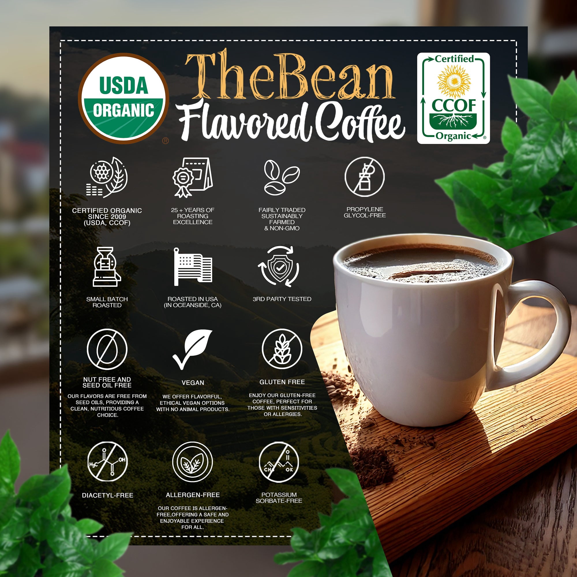 The Bean Organic Coffee Company Peppermint Mocha, Medium Roast, Whole Bean Coffee, 16-Ounce Bags (Pack of 2)