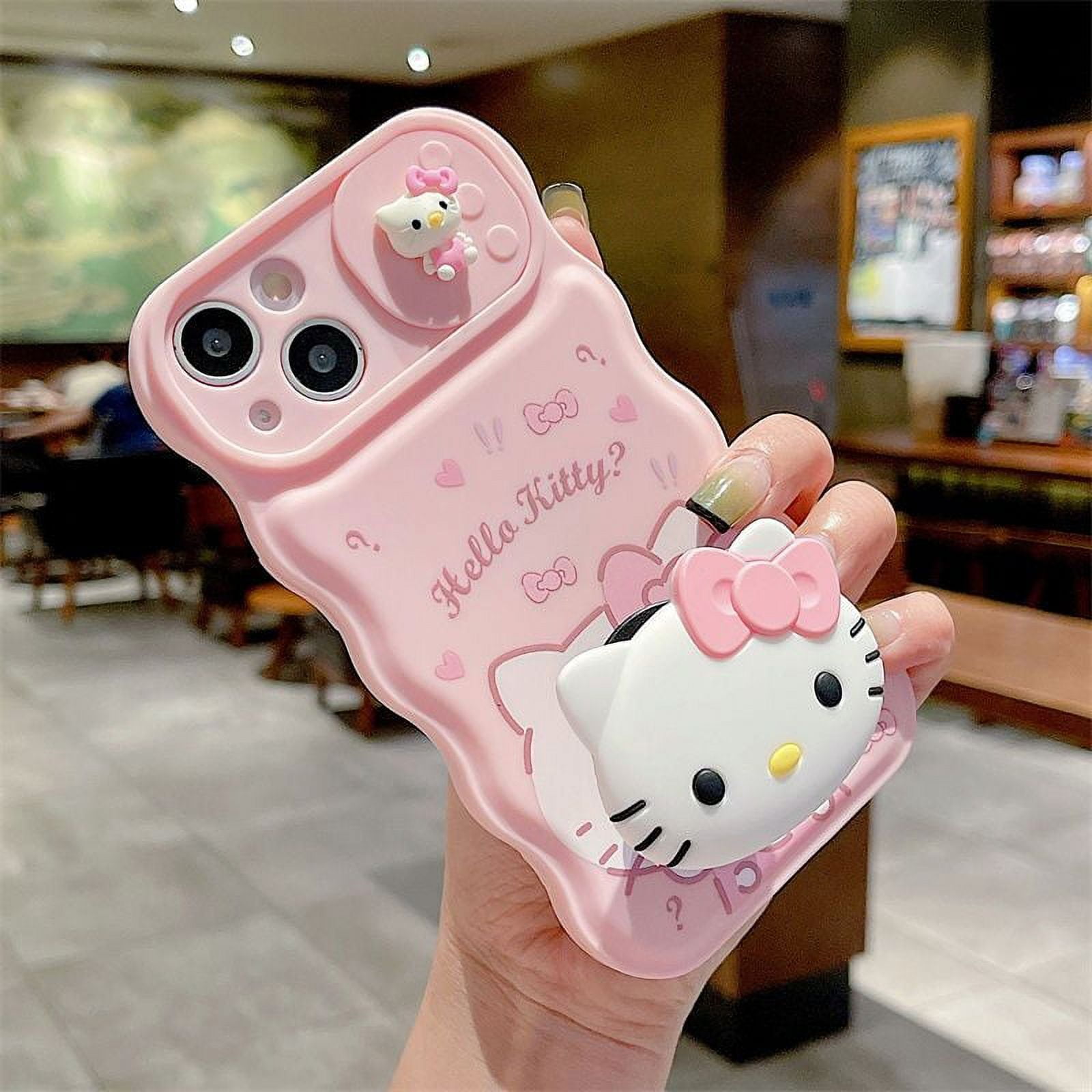 Cute Pink Hello Kitty Cat With Holder Girl's Push Phone Case