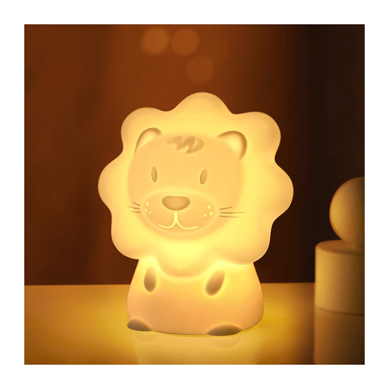 Children Gift Boys Nursery Lamp with Timer Girls Cute Night Light for Kids Baby Paint Free Silicone Lion LED Nightlight Colorful for Toddler 