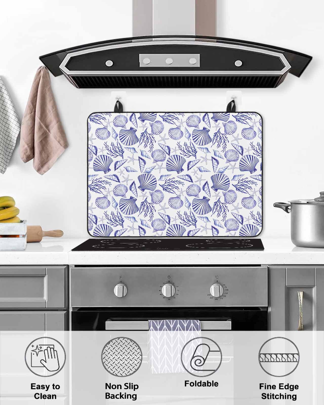 nqOlkjepod Large Induction Cooktop Protector Mat 24"x21", Summer Coastal Stove Top Covers for Electric Stove, Nautical Ocean Conch Coral Seashells Stove Burner Cover Mats, Glass Top Stove Cover
