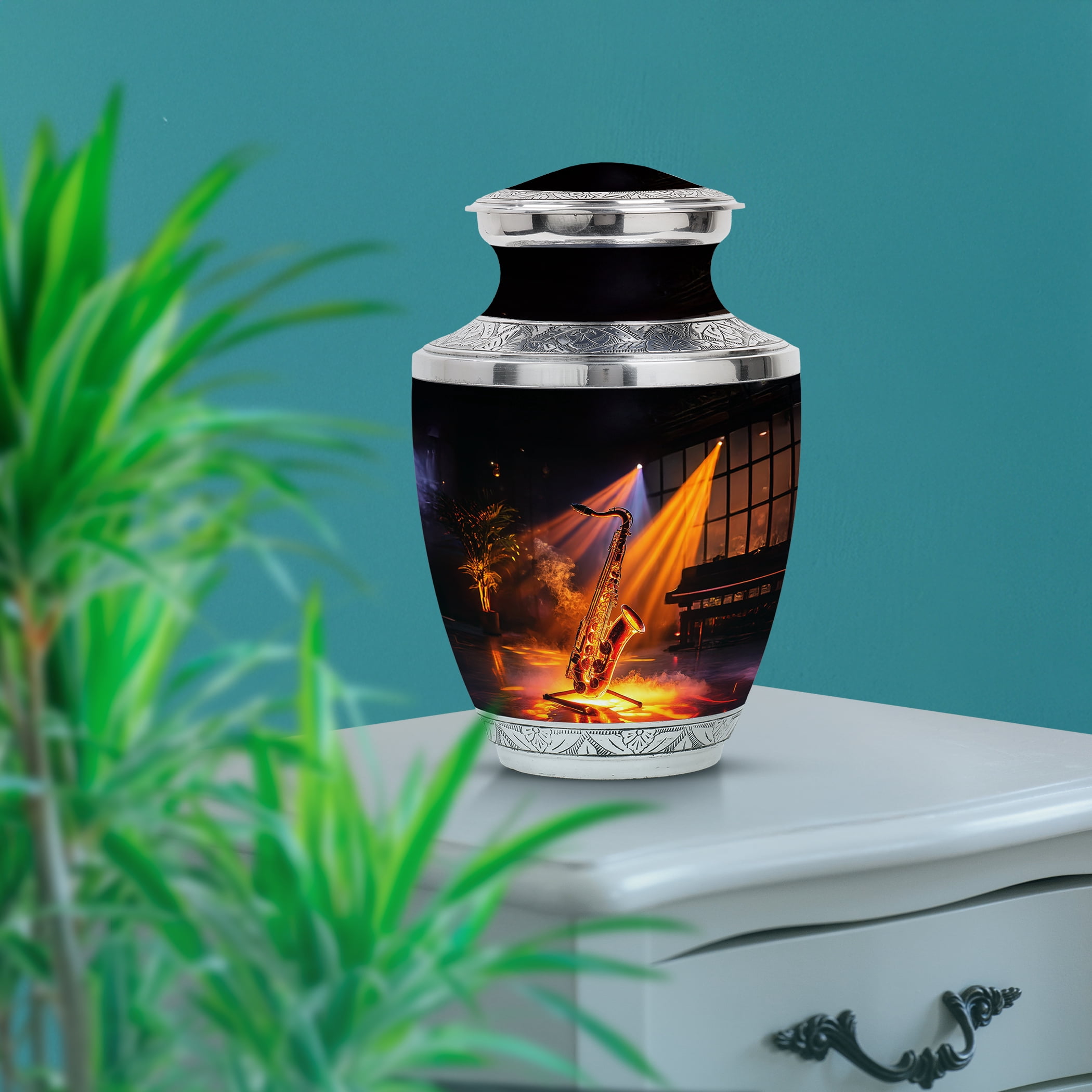 SABURIAL Saxophone Urn - Memorial Ashes For Adult - 10 Inch - Large With Velvet Bag - Unique Urns - Cremation Burial Urns - Human Remains Urn
