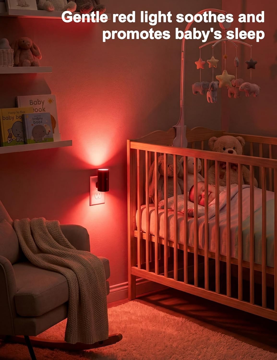 Red Night Light Plug into Wall, LED Night Lights with Light Sensor, Sleep Aid Red, Dimmable Night Light for Christmas, Holiday Decor, Hallway, Bedroom, 2 Pack