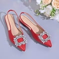 thumbnail image 5 of Miluxas Women Chunky Block Low Heel Pointed Toe Flats Shoes Slingback Buckle Rhinestone Crystal Party Cute Flats Red 9(42), 5 of 7