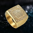 thumbnail image 5 of Hip Hop Men's Iced Out Cubic Zirconia Large Square Rings 14K Yellow Gold Big CZ Cool Male Ring Party Jewelry, 5 of 6