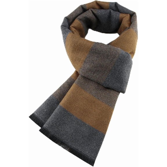Mens Winter Warm Long Soft Scarf Plaid Tassel Scarf for Men Soft Classic Cotton Blend Scarve 70.8"x11.8" Yellow & Dark Gray