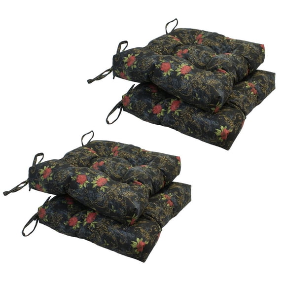 Blazing Needles 916X16SQ-T-4CH-ID-019 16 in. Indoor Square Tufted Chair Cushions, Midnight Rosebud - Set of 4