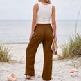 thumbnail image 4 of Wide Leg Linen Pants for Women Casual Drawstring Palazzo Pants Summer Vacation Beach Flowy Trousers with Pockets, L, 4 of 7