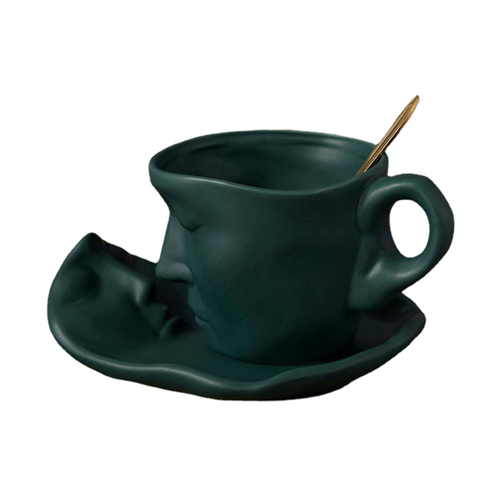 Fiocias 3D Human Face Kissing Mug with Spoons and Human Face Coaster Espresso Mugs 260ml Green