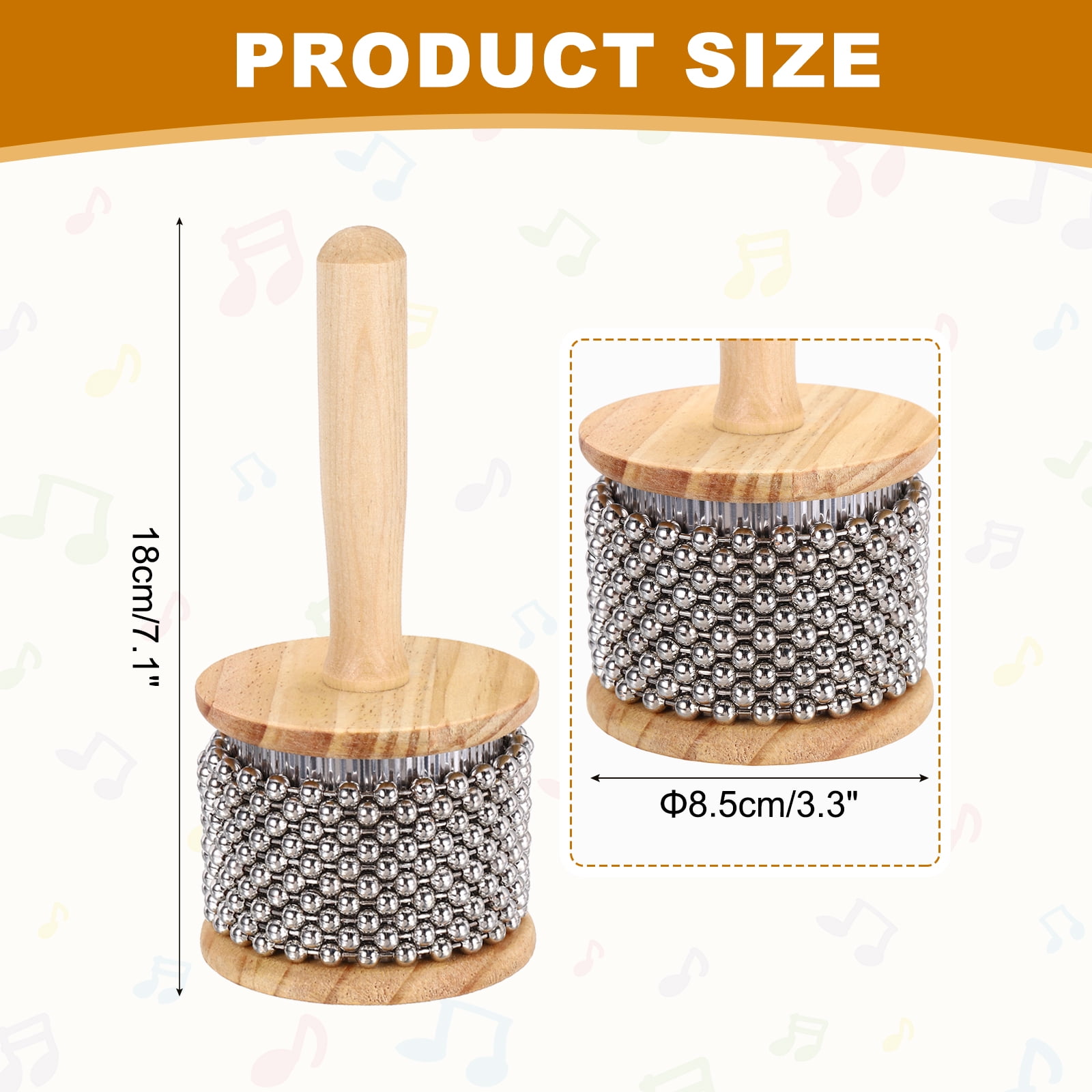 Uxcell Wooden Cabasa Percussion 3.3" Music Hand Shaker Musical Instrument with Metal Beads for Band Music Education Party Performance(Wood Color)