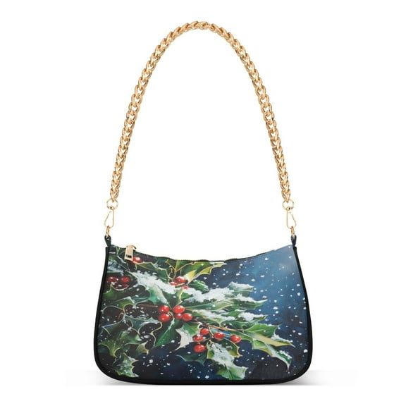 One Shoulder Chain Handbag 7.1x11x2.8in Women's Hobo Handbags Tote Handbags Shoulder Handbags Card Bag Cash Bag Key Bag Christmas Holly and Mistletoe Pattern