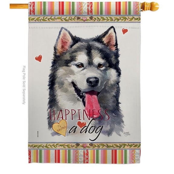 Breeze Decor H110142-BO 28 x 40 in. Dog Alaskan Malamute Happiness Double-Sided Decorative Vertical House Flag