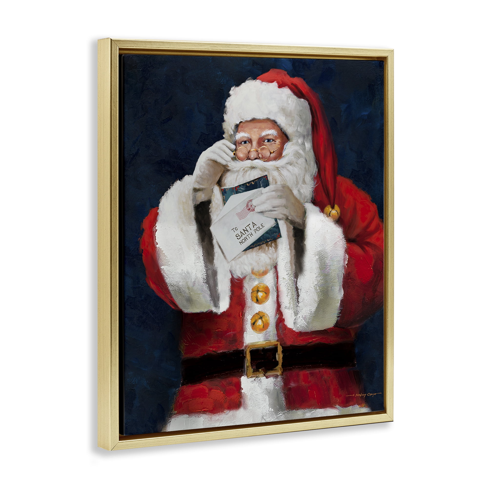 Stupell Industries Santa & Christmas Mail Holiday Painting Gold Floater Framed Canvas Art Prints Wall Art, 17 x 21